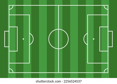 Soccer field. Football stadium. Green line grass isolated on white background for design prints. Overhead top view. Front yard. Border frame sport play. Formation competition. Vector illustration