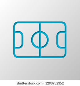 Soccer field, football stadium, linear outline icon of sport. Paper design. Cutted symbol with shadow