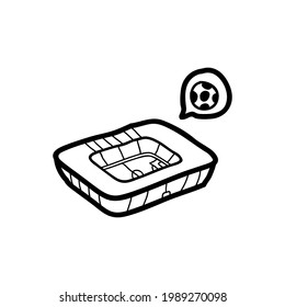 Soccer field, football stadium, linear outline icon of sport. Doodle on white background