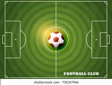 Soccer field with football Top view, vector illustration