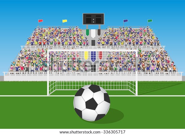 Soccer Field Goal Ball Crowd Grandstand Stock Vector Royalty Free