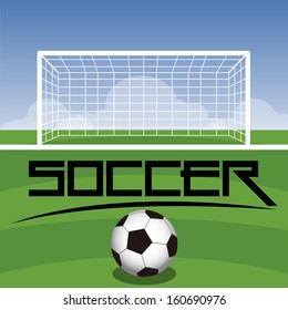 Soccer Field With Goal, Ball And Text