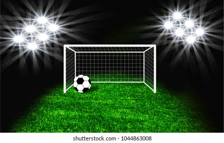 Soccer field with goal and ball,vector illustration