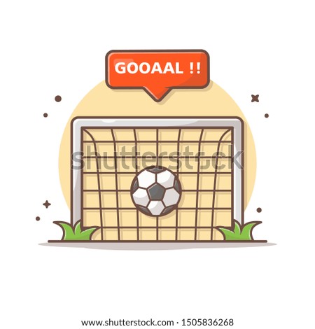 Soccer Field With Goal Sign Vector Icon Illustration. Goal Net And Soccer Ball, Grass Sport Icon Concept White Isolated. Flat Cartoon Style Suitable for Web Landing Page, Banner, Sticker, Background