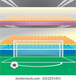 Soccer field with grandstand vector cartoon