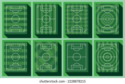 Soccer field grass pattern design collection. Top view football field pattern with 8 types of designs.