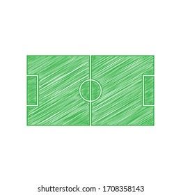 Soccer field. Green scribble Icon with solid contour on white background. Illustration.