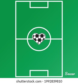 soccer field with heart ball vector illustration. green grass football