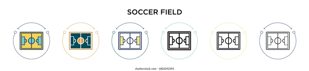 Soccer field icon in filled, thin line, outline and stroke style. Vector illustration of two colored and black soccer field vector icons designs can be used for mobile, ui, web