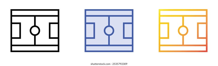 ícone do campo de futebol. Design de estilo linear, preenchimento azul e gradiente isolado em plano de fundo branco