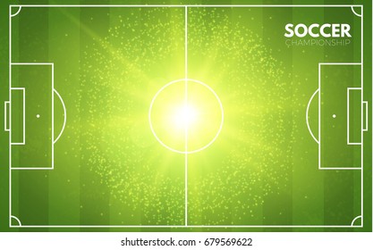 Soccer field with light. Football background. Vector illustration