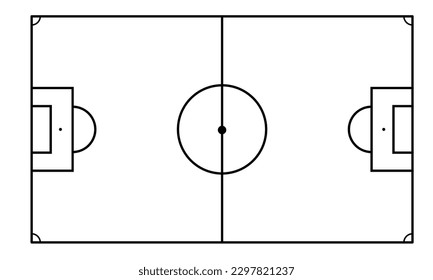 Soccer field in line style. Black outline court and stadium on white background. Icon for football match, league and scheme. Football pitch. Graphic icon for sport area, game and training.