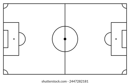 Soccer field in line style. Football pitch. Black outline court and stadium on white background. Vector illustration, EPS10
