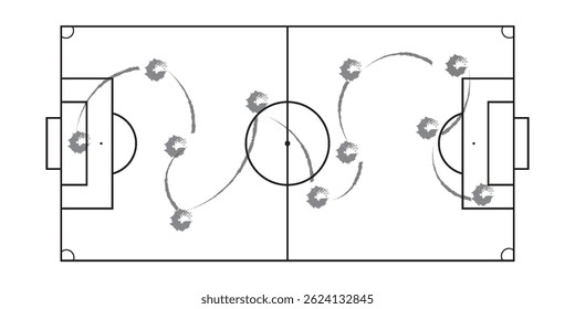 Soccer field in line style. Football field on white background. Top view.