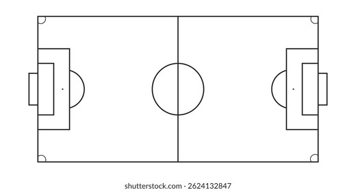 Soccer field in line style. Football field on white background. Top view.