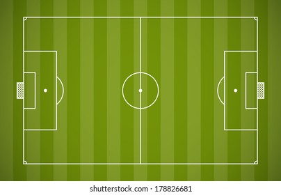 Soccer field lining vector template on green background.