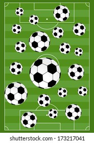 Soccer field with many soccer balls,vector