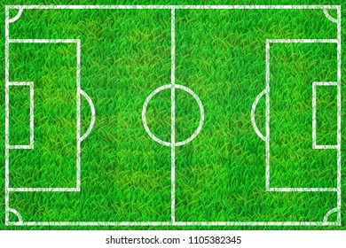 Soccer field  with marking lines on grass texture from above view. EPS 10