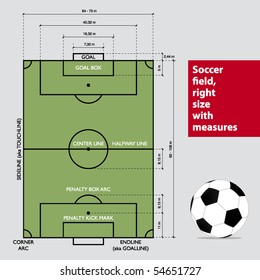 Soccer field with measures. Vector.