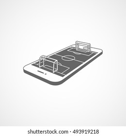 Soccer Field On Mobile Phone Display Flat Icon On White Background