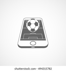 Soccer Field On Mobile Phone Display Flat Icon On White Background