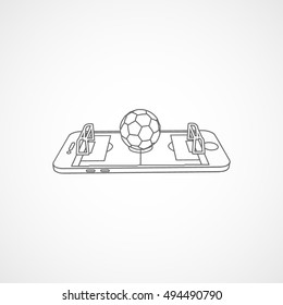 Soccer Field On Mobile Phone Display Line Icon On White Background