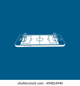 Soccer Field On Mobile Phone Display Flat Icon On Blue Background