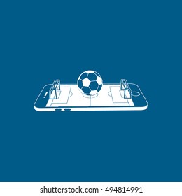 Soccer Field On Mobile Phone Display Flat Icon On Blue Background