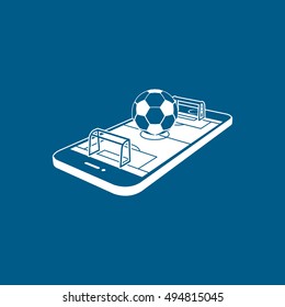 Soccer Field On Mobile Phone Display Flat Icon On Blue Background