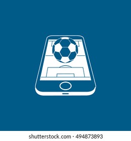 Soccer Field On Mobile Phone Display Flat Icon On Blue Background