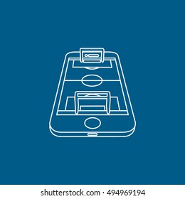 Soccer Field On Mobile Phone Display Line Icon On Blue Background