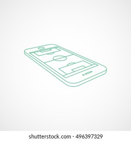 Soccer Field On Mobile Phone Display Green Line Icon On White Background