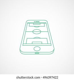 Soccer Field On Mobile Phone Display Green Line Icon On White Background
