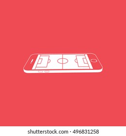 Soccer Field On Mobile Phone Display Flat Icon On Red Background