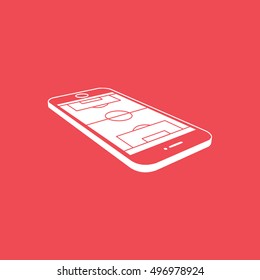 Soccer Field On Mobile Phone Display Flat Icon On Red Background
