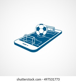 Soccer Field On Mobile Phone Display Blue Flat Icon On White Background
