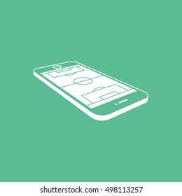 Soccer Field On Mobile Phone Display Flat Icon On Green Background