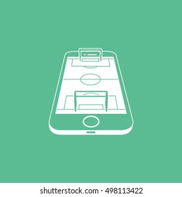 Soccer Field On Mobile Phone Display Flat Icon On Green Background