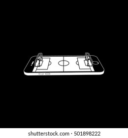 Soccer Field On Mobile Phone Display Flat Icon On Black Background