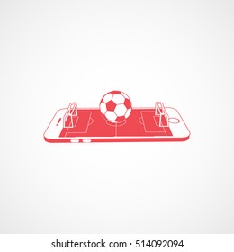Soccer Field On Mobile Phone Display Red Flat Icon On White Background