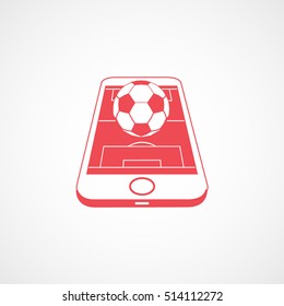 Soccer Field On Mobile Phone Display Red Flat Icon On White Background