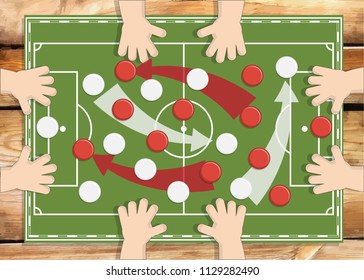 Soccer field on the table. Strategy. Vector illustration.