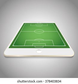 Soccer field on tablet screen - vector