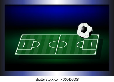 Soccer field on a television screen. Vector illustration.
