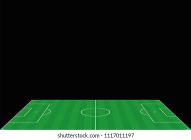 Soccer field. Perspective view from the sideline. Vector illustration on black background.