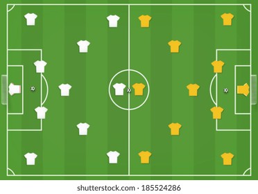 Soccer field with players, mock from top