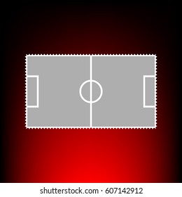 Soccer field. Postage stam or old photo style on red-black gradient background.