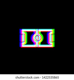 Soccer field. Red, green and blue unfocused contour icon at black background. Illustration.