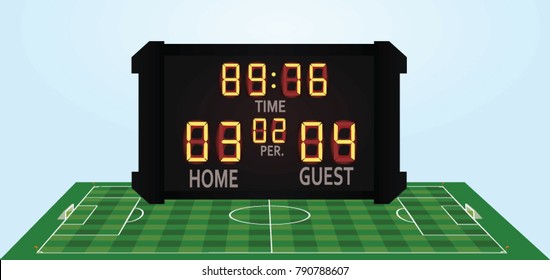 Soccer field  and scoreboard. vector illustration