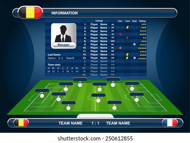 soccer field with set of infographic elements